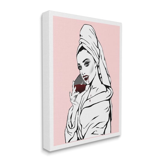 Stupell Industries Pink Vampire Fashionista Drinking Wine Canvas Wall Art